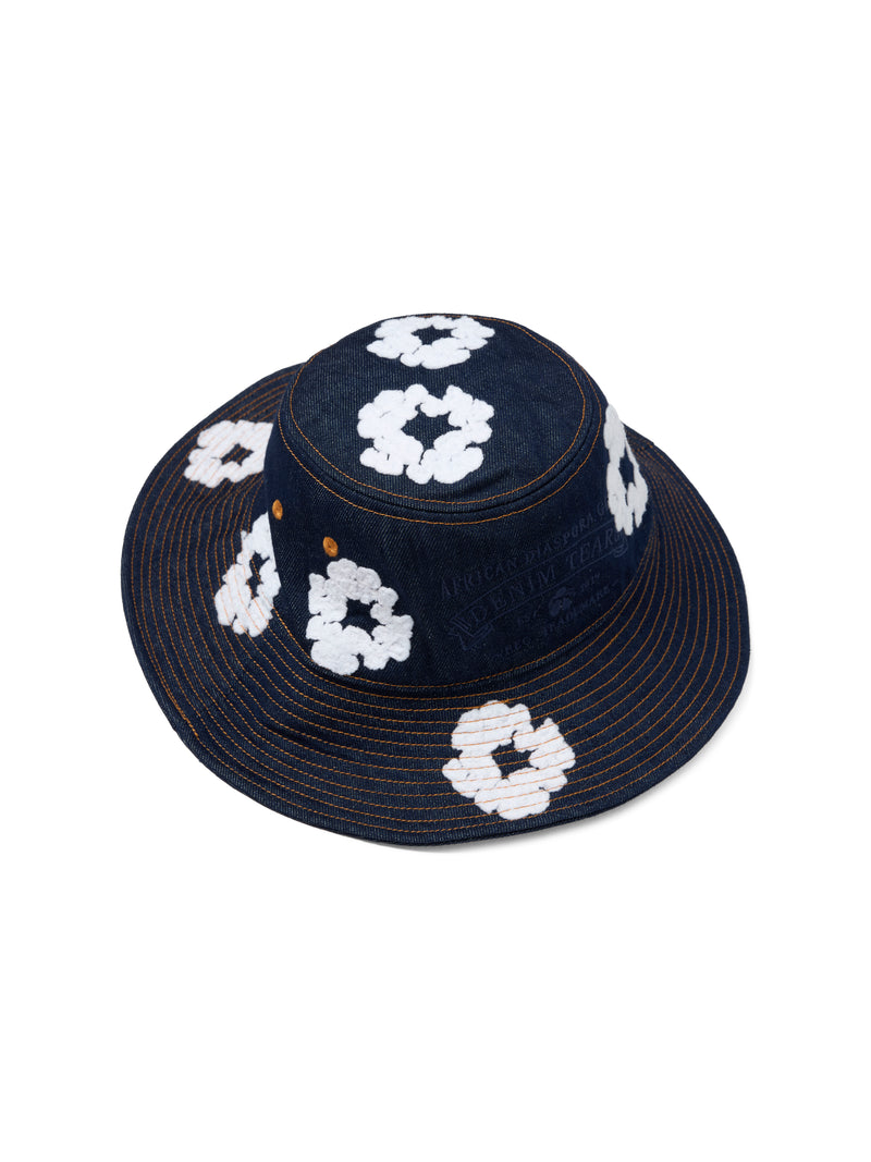 Denim Cotton Wreath Bucket Hat Washed Indigo Denim Cotton Wreath Bucket Hat Washed Indigo