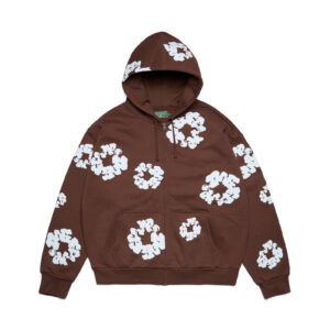 Cotton Wreath Zip Hoodie Brown