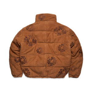 Embossed Leather Wreath Puffer Brown