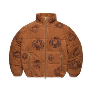 Embossed Leather Wreath Puffer Brown